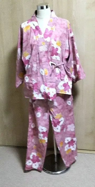 진베이 상하의 핑크 면 홍매 유카타 새상품에서 리메이크