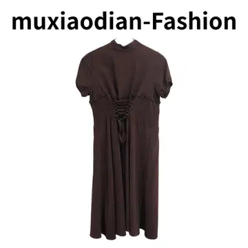 muxiaodian-Fashion 레이스업 코르셋 반팔 브라운