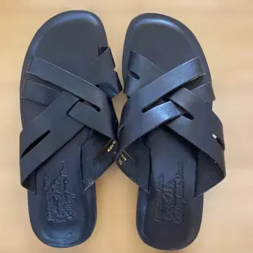 블랙 가죽 크로스 스트랩 샌들 천연 가죽 L
