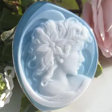 새상품 초레어 씨블루 마노 카메오 씨블루 마노 펜던트 브로치