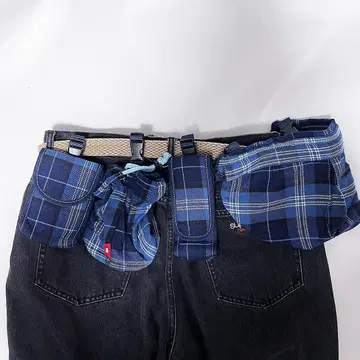 WHIZ 웨스트 파우치 휴대폰 케이스 복조리 펜 케이스 블루 계열 체크