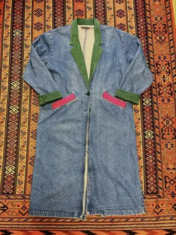 80s 빈티지 데님 코트 샵코트 L