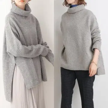 IENA 울 캐시미어 겨드랑이 슬릿 터틀넥 풀오버 그레이 이에나