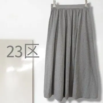 n [23KU] 플레어 스커트/허리밴딩 보더 무늬 롱 기장 고급