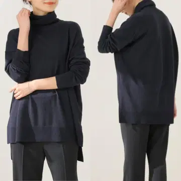 FRAMeWORK 하이 게이지 천축 터틀넥 프레임워크 네이비