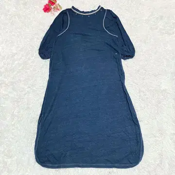 새상품급 45R 45rpm 인디고 원피스 맥시 길이 자수 코튼 0