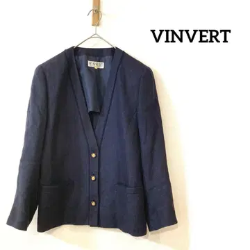 VINVERT 노카라 자켓 린넨 혼방 겉옷 네이비 7AR