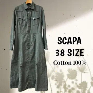 SCAPA 코튼 38 사이즈 지문 셔츠 원피스