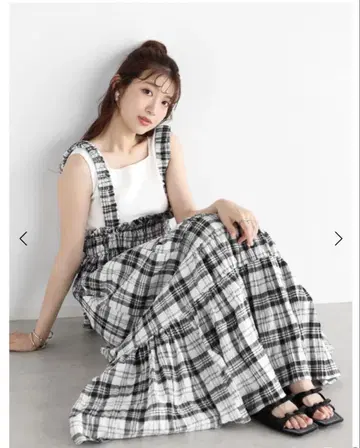 [ 새상품급 ] Vin 야마다야 체크 티어드 볼륨 오버롤 스커트