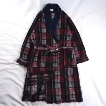 빈티지 구제 의류 기모 타탄 체크 격자 롱 가운 코트 로브