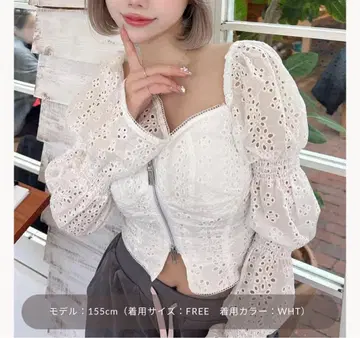 다리치 코튼 레이스 디자인 상의 화이트