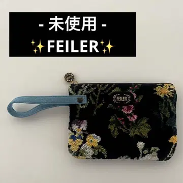 미사용품 FEILER 꽃무늬 사이드 파우치 페이러 블랙 소품함