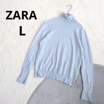 ZARA/자라 터틀넥 니트 L 스카이블루 소매에 골드 버튼