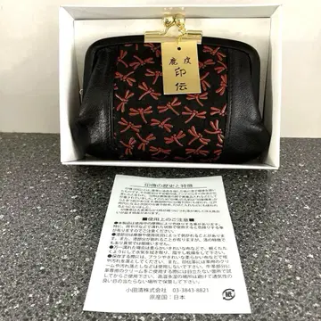 인전 잠자리 패턴 오야코 가마구치 지갑 레드 컴팩트