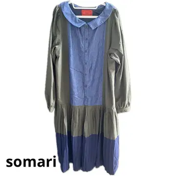 somari 절개 데님 플리츠 원피스