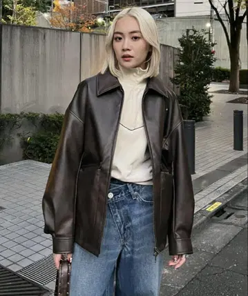 moussy 마우지 가죽 오버 자켓 가죽 블루종 다크 브라운