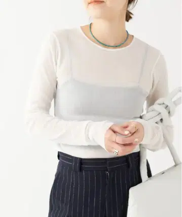 plage Mesh Sheer 롱T 화이트 B