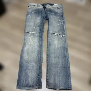 데미지 가공 라이트 블루 와이드 레그 데님 30