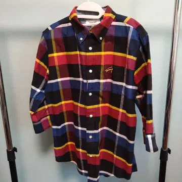 TOMMY 7부 소매 셔츠 L 사이즈 체크 무늬