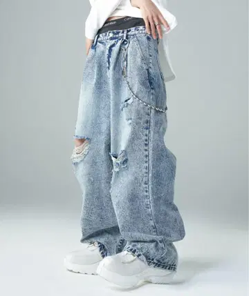 ADRER 빈티지 메이크 데미지 와이드 데님 S 사이즈 ZARA