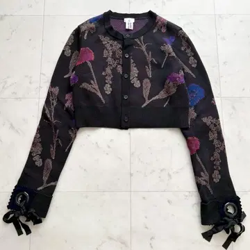 NOIR kei ninomiya 꽃무늬 자카드 가디건 크롭 기장