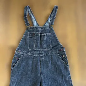 블랙 데님 와이드 오버롤 허리 평평하게 놓음 42cm