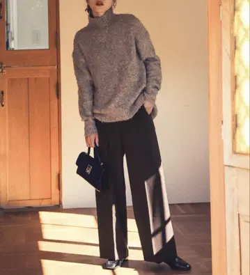 브라운 와이드 팬츠 허리밴딩