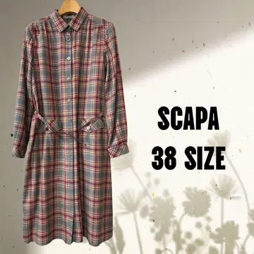 SCAPA 체크 무늬 롱 셔츠 원피스 벨트 포함 38 사이즈