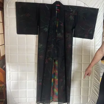 블랙 컬러 컬러풀 꽃무늬 코몬 기모노