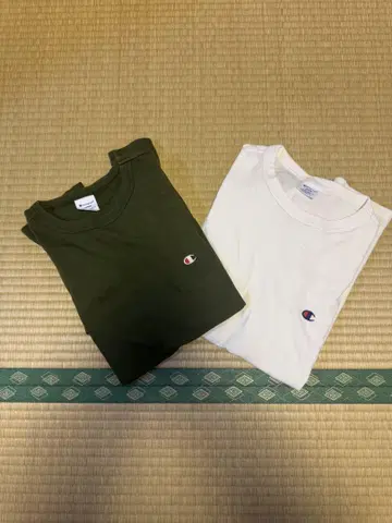 Champion T셔츠 2장 세트 올리브 화이트