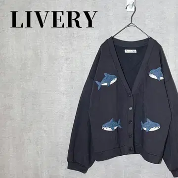 LIVERY 상어 와펜 자수 V넥 가디건 드롭 숄더 면 혼방