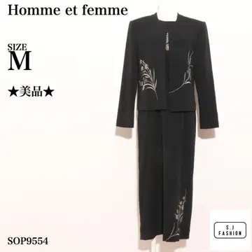 옴므 에 팜므 셋업 원피스 수트 꽃무늬 자수 일본제 블랙