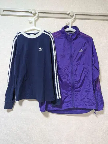 adidas 네이비 긴팔 & 보라색 저지 구제 의류 아메무라