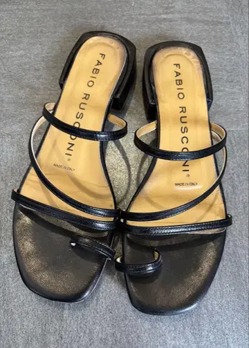 FABIO RUSCONI 천연 가죽 플랫 샌들 38 (24cm) 블랙