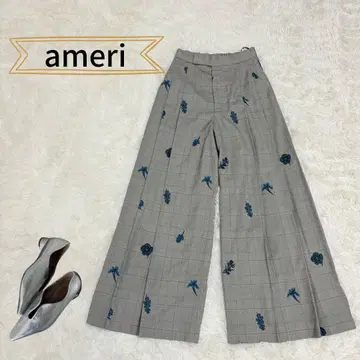 ameri 최신 미사용 새상품 체크 무늬 자수 와이드 팬츠