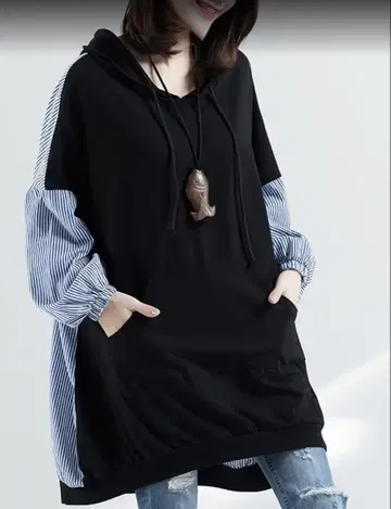 오버 사이즈 후드 부착 후드티 원단 Y 셔츠 타입