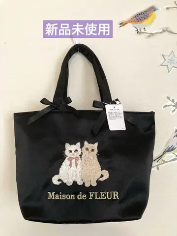 메종 드 플뢰르 Maison de FLEUR 고양이 네코 자수 토트백