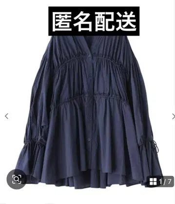 COCO DEAL 티어드 볼륨 블라우스 네이비