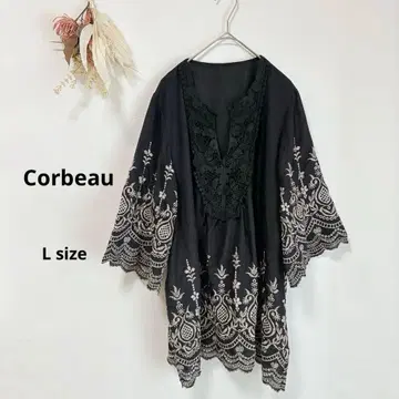 Corbeau 스키퍼 튜닉 셔츠 스캘럽 자수 L 블랙