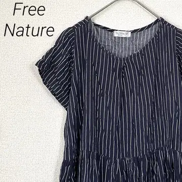 Free Nature 롱 원피스 플레어 스트라이프 심플 빅
