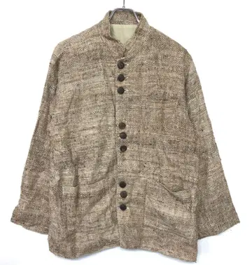 레트로 구제 의류 네이처 버튼 헤링본 무늬 밴드 카라 자켓