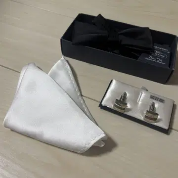 나비 넥타이 포켓 치프 커프스 단추 3종 세트 [ 새상품급 ]