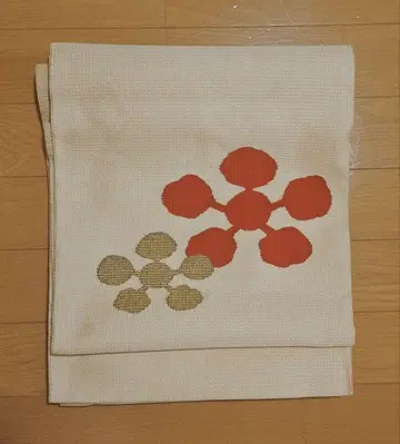 순수 실크 나고야 오비(약 24cm) 크림색 연한 노란색