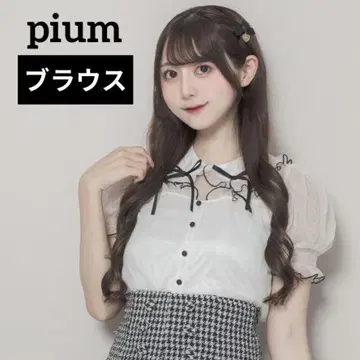pium 프릴 카라 도트 튤 블라우스 화이트 화이트 익명 배송