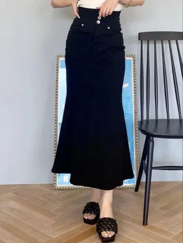 GYDA H/W 버튼 머메이드 데님 스커트 블랙 S