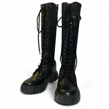 GYDA 레이스업 니트 도킹 인솔 통굽 롱 부츠 S 사이즈