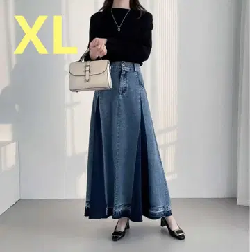 새상품급 배색 턱 데님 플레어 스커트 블루 20년 데님