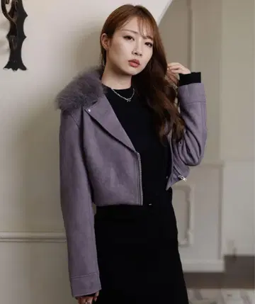 LIPSERVICE 퍼 칼라 크롭 스웨이드 자켓