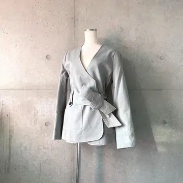 택 포함 새상품 코튼 노카라 자켓 동일 원단 벨트 포함 M 민트