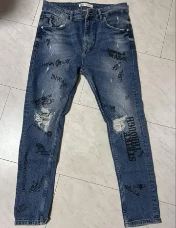 ZARA 낙서 데님 청바지 데미지 가공 32인치